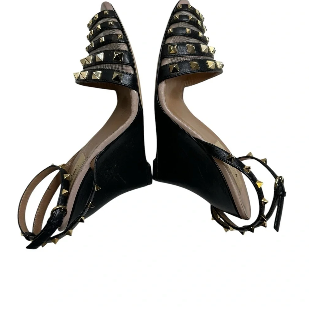 Valentino Black Studded Women's Sandals, pre-owned, used gently, size 36